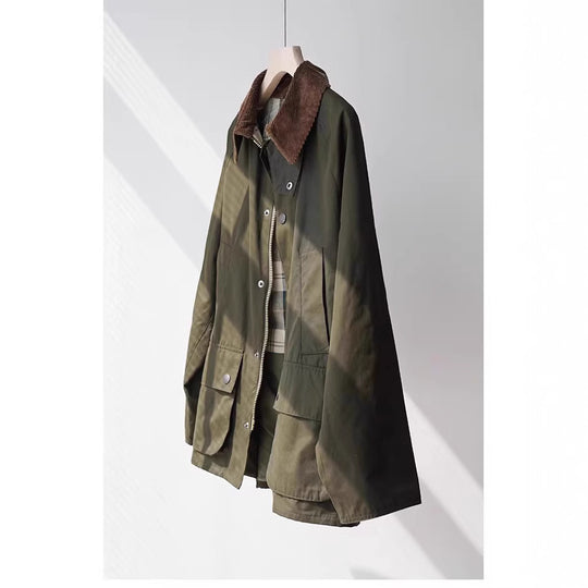 Damen wasserabweisende Oversize-Fieldjacke mit Cordkragen und aufgesetzten Pattentaschen Nord Taschen