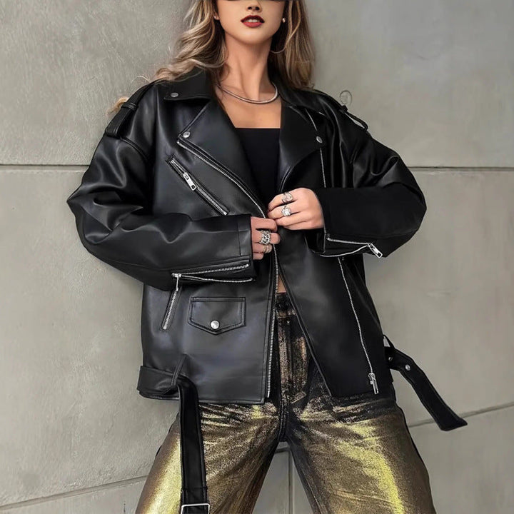Damen Kunstleder Bikerjacke mit Nieten