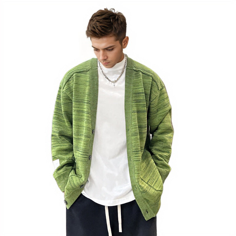 Herren Lockerer Melierter Oversize-Strickcardigan mit Knopfleiste und aufgesetzten Taschen Nord Taschen