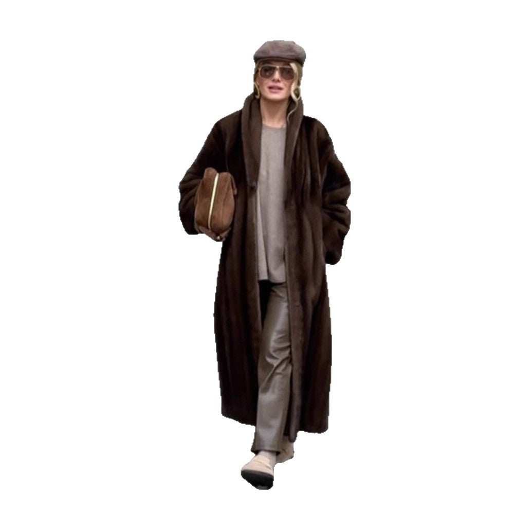 Damen Langer Kunstfellmantel mit Stehkragen und Oversize-Passform Nord Taschen