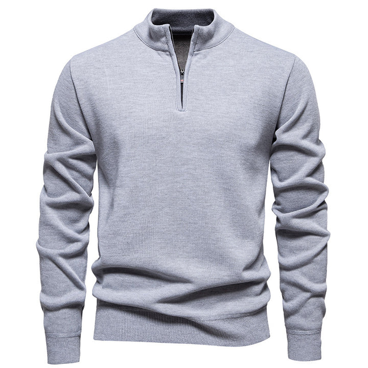 Herren Slim-Fit Feinstrickpullover mit kurzem Reißverschluss, Stehkragen und geripptem Bund Nord Taschen