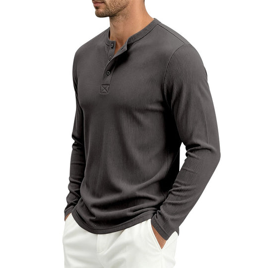 Herren Langärmeliges Waffelstrick-Henleyshirt mit Knopfleiste, thermoregulierend und schmaler Schnitt Nord Taschen