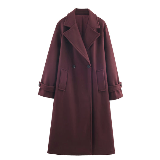 Damen Oversize Wollmix-Mantel mit Doppelreiher, breitem Revers und Ärmelriegel Nord Taschen