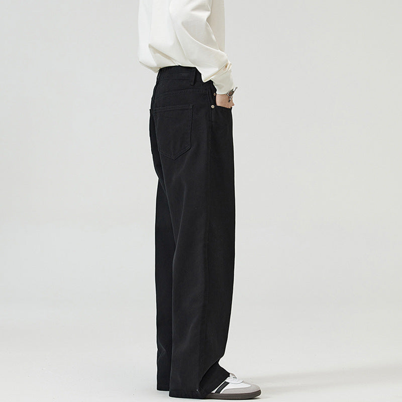 Herren Weite Baumwoll‑Twill‑Hose mit hohem Bund und geradem Bein Nord Taschen