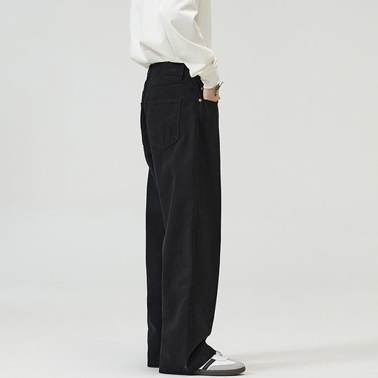 Herren Weite Baumwoll‑Twill‑Hose mit hohem Bund und geradem Bein Nord Taschen