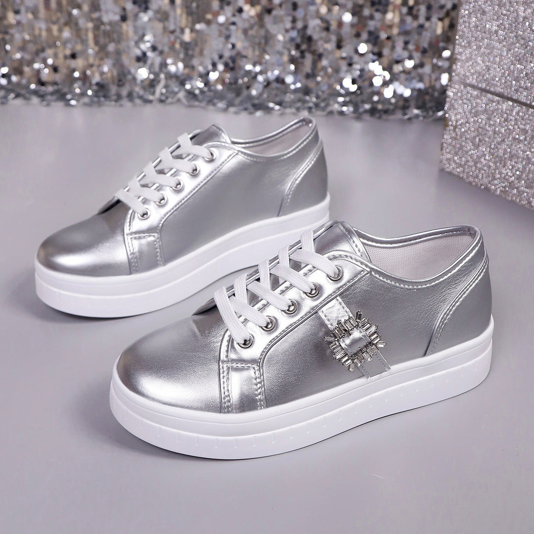 Damen modische Plateausneakers aus hochwertigem mit dekorativem Kristallbesatz