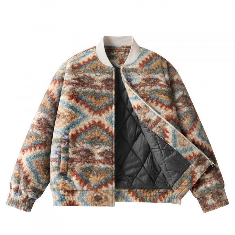Unisex Boxy-Fleece‑Bomberjacke mit Aztekenmuster und Reißverschluss Nord Taschen
