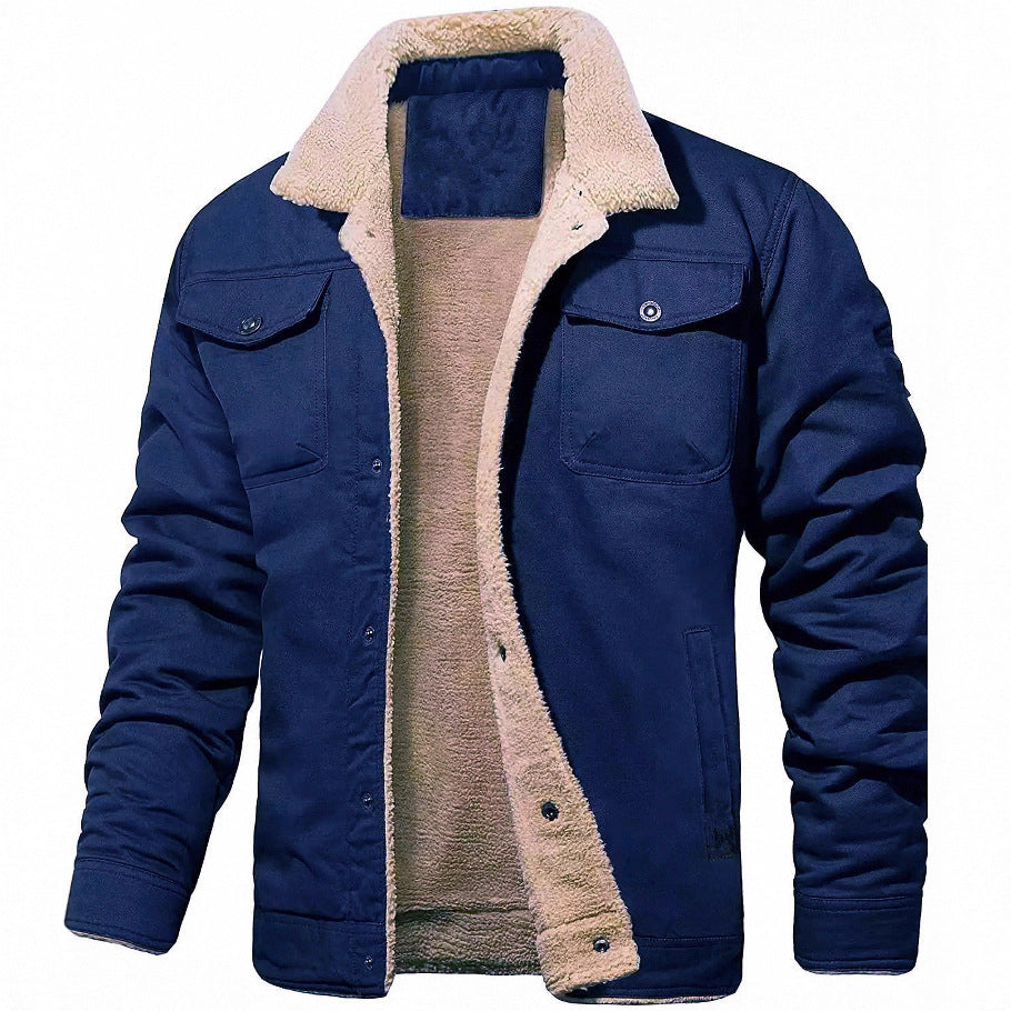 Herren Sherpa-gefütterte Canvas-Truckerjacke mit Brusttaschen Nord Taschen