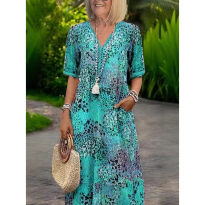 Damen Strandkleid im lässigen Stil mit Taschen und V-Ausschnitt