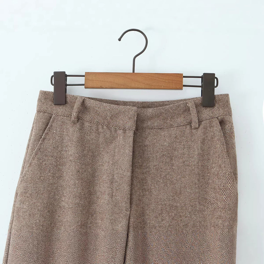 Damen Hochtaillierte weite Wollmix-Hose mit geradem Bein Nord Taschen