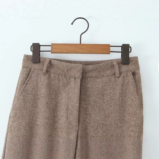 Damen Hochtaillierte weite Wollmix-Hose mit geradem Bein Nord Taschen