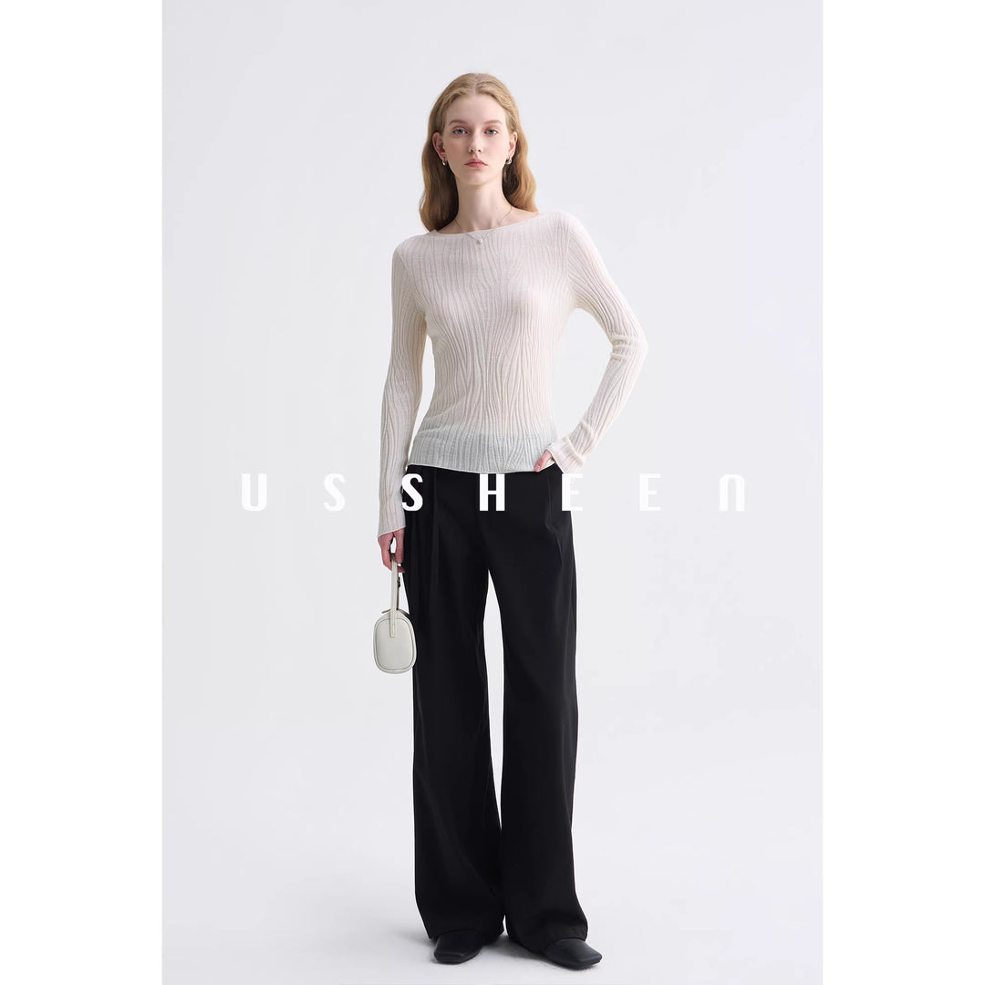 Damen Feinstrick-Longsleeve mit Boot-Ausschnitt und Strukturstrick Nord Taschen