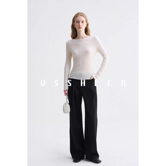 Damen Feinstrick-Longsleeve mit Boot-Ausschnitt und Strukturstrick Nord Taschen