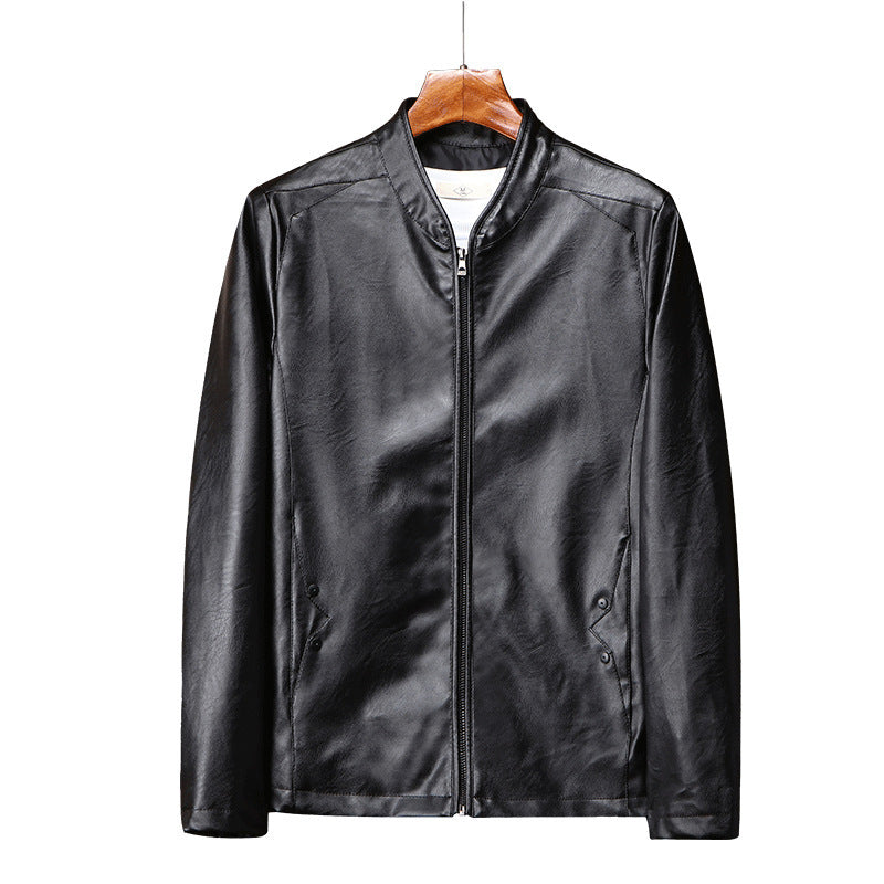 Herren schlanker Kunstleder‑Moto‑Blouson mit Stehkragen und Reißverschluss‑Taschen Nord Taschen