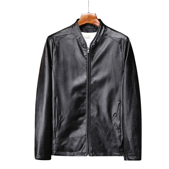 Herren schlanker Kunstleder‑Moto‑Blouson mit Stehkragen und Reißverschluss‑Taschen Nord Taschen