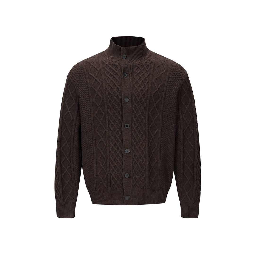 Herren Strickcardigan mit Zopfmuster, Stehkragen und knöpfbarer Front Nord Taschen