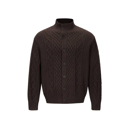 Herren Strickcardigan mit Zopfmuster, Stehkragen und knöpfbarer Front Nord Taschen