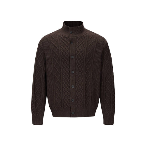 Herren Strickcardigan mit Zopfmuster, Stehkragen und knöpfbarer Front Nord Taschen