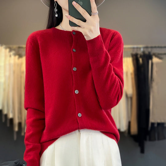Damen Leichter Feinstrick-Cardigan mit Kaschmir‑Optik, Rundhalsausschnitt und verdeckter Knopfleiste Nord Taschen
