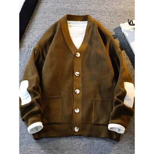 Herren Oversized Strickcardigan mit Ellenbogen-Patches und aufgesetzten Taschen Nord Taschen