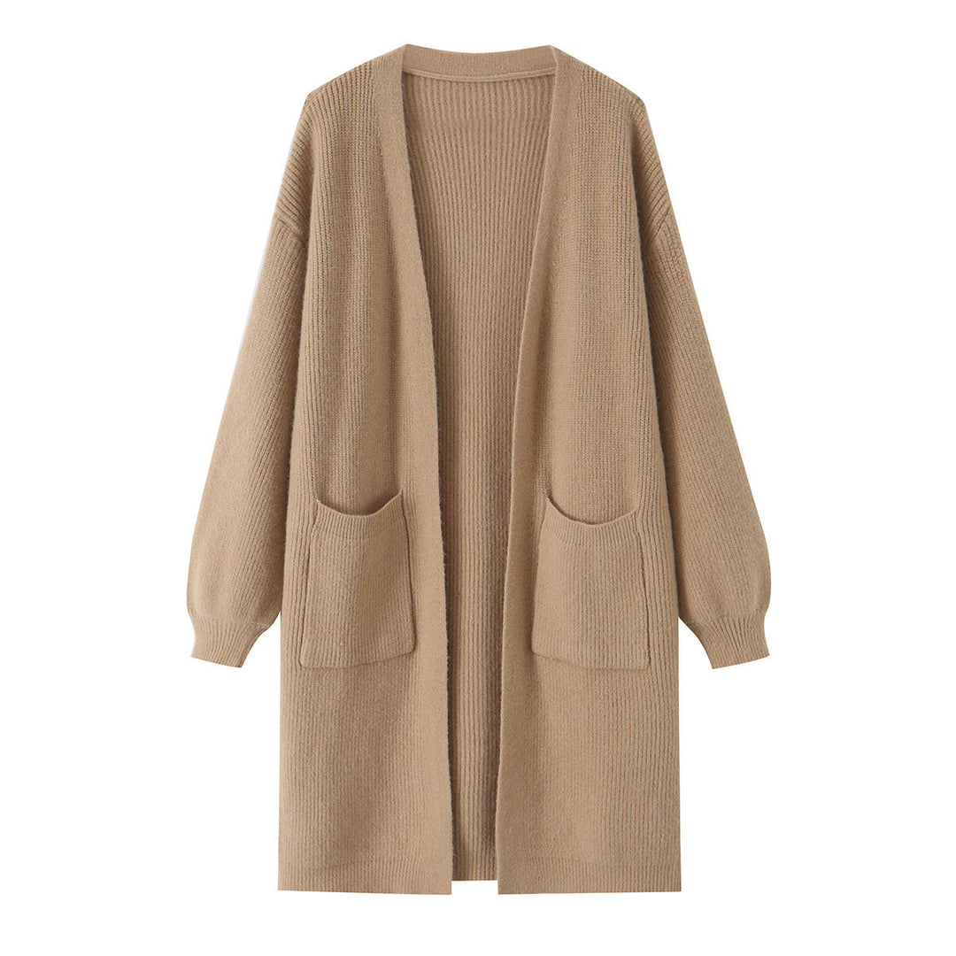 Damen Longline Strickcardigan mit aufgesetzten Taschen Nord Taschen