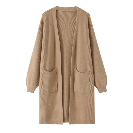 Damen Longline Strickcardigan mit aufgesetzten Taschen Nord Taschen