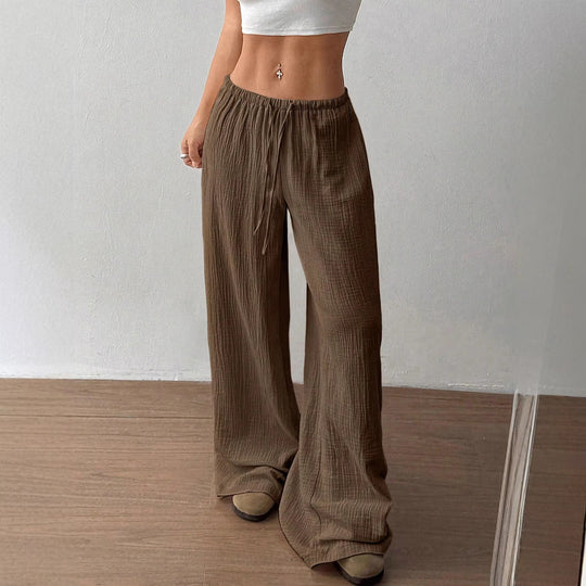 Damen Leichte Leinenoptik-Hose mit weitem Bein, Gummibund und Tunnelzug Nord Taschen