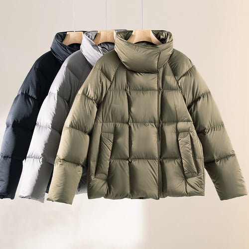 Damen Kurze Boxy-Pufferjacke mit hohem Stehkragen und Raglanärmeln Nord Taschen