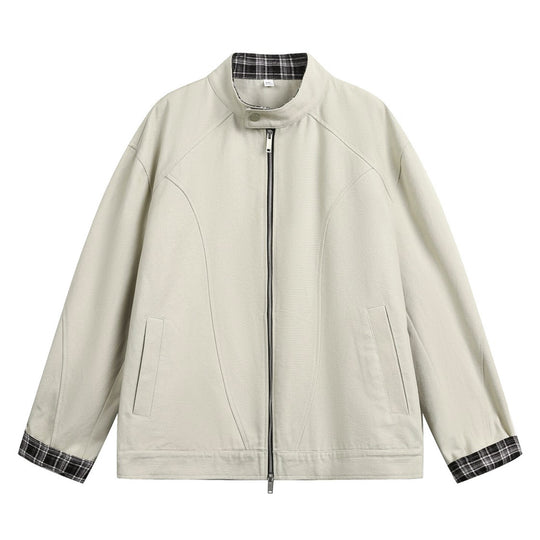 Unisex Boxy-Übergangsjacke mit Stehkragen kariertem Innenfutter und Zweiwege-Reißverschluss Nord Taschen