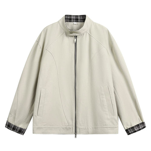 Unisex Boxy-Übergangsjacke mit Stehkragen kariertem Innenfutter und Zweiwege-Reißverschluss Nord Taschen