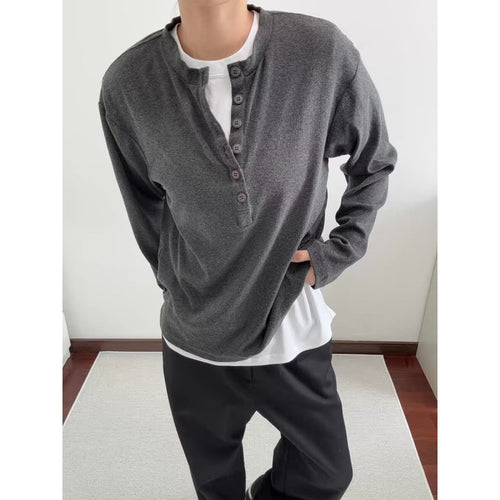 Herren Leichtes Henley-Longsleeve aus Feinrippen‑Jersey mit Knopfleiste und Regular‑Fit Nord Taschen
