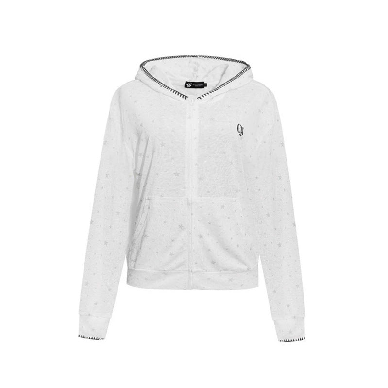 Damen Leichter Kapuzen-Zipcardigan mit Sternenallover und Ziernaht Nord Taschen