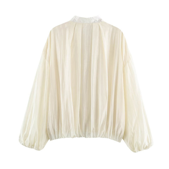 Damen transparente Oversize-Bomberjacke aus leichter Satin‑Organza mit Ballonärmeln Nord Taschen