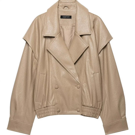 Damen Kurzblouson aus Kunstleder mit doppelreihiger Knopfleiste und Schultercape Nord Taschen