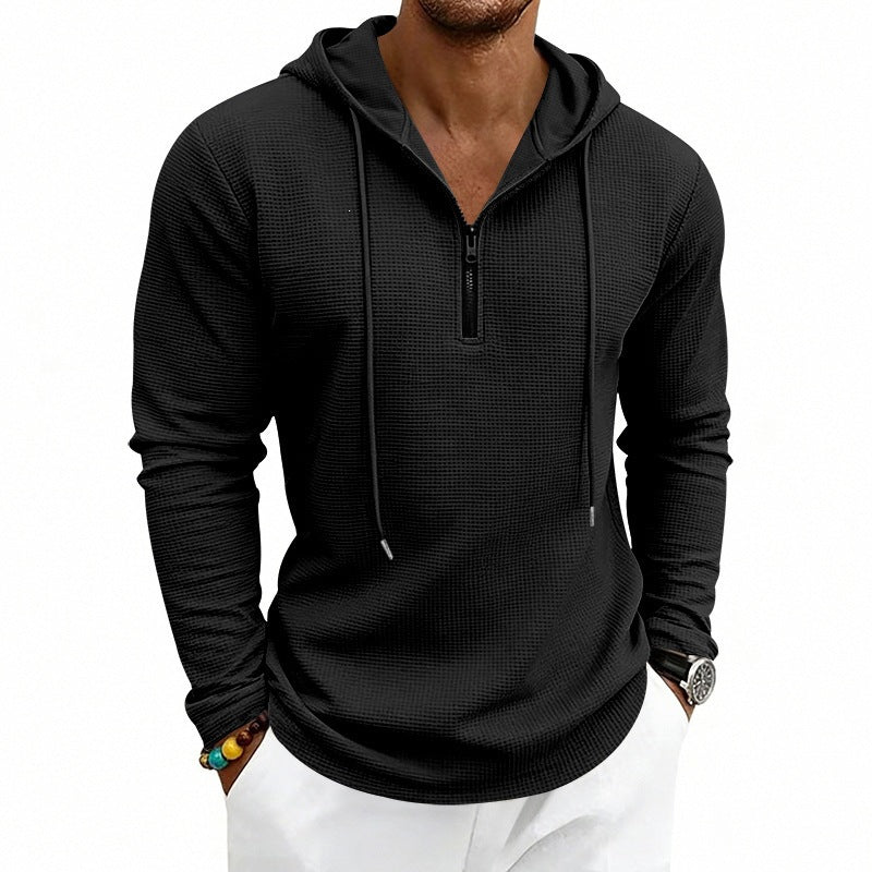 Herren Lässiges Waffelstruktur-Hoodie mit halbem Reißverschluss und Kapuze Nord Taschen