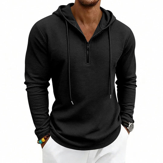 Herren Lässiges Waffelstruktur-Hoodie mit halbem Reißverschluss und Kapuze Nord Taschen