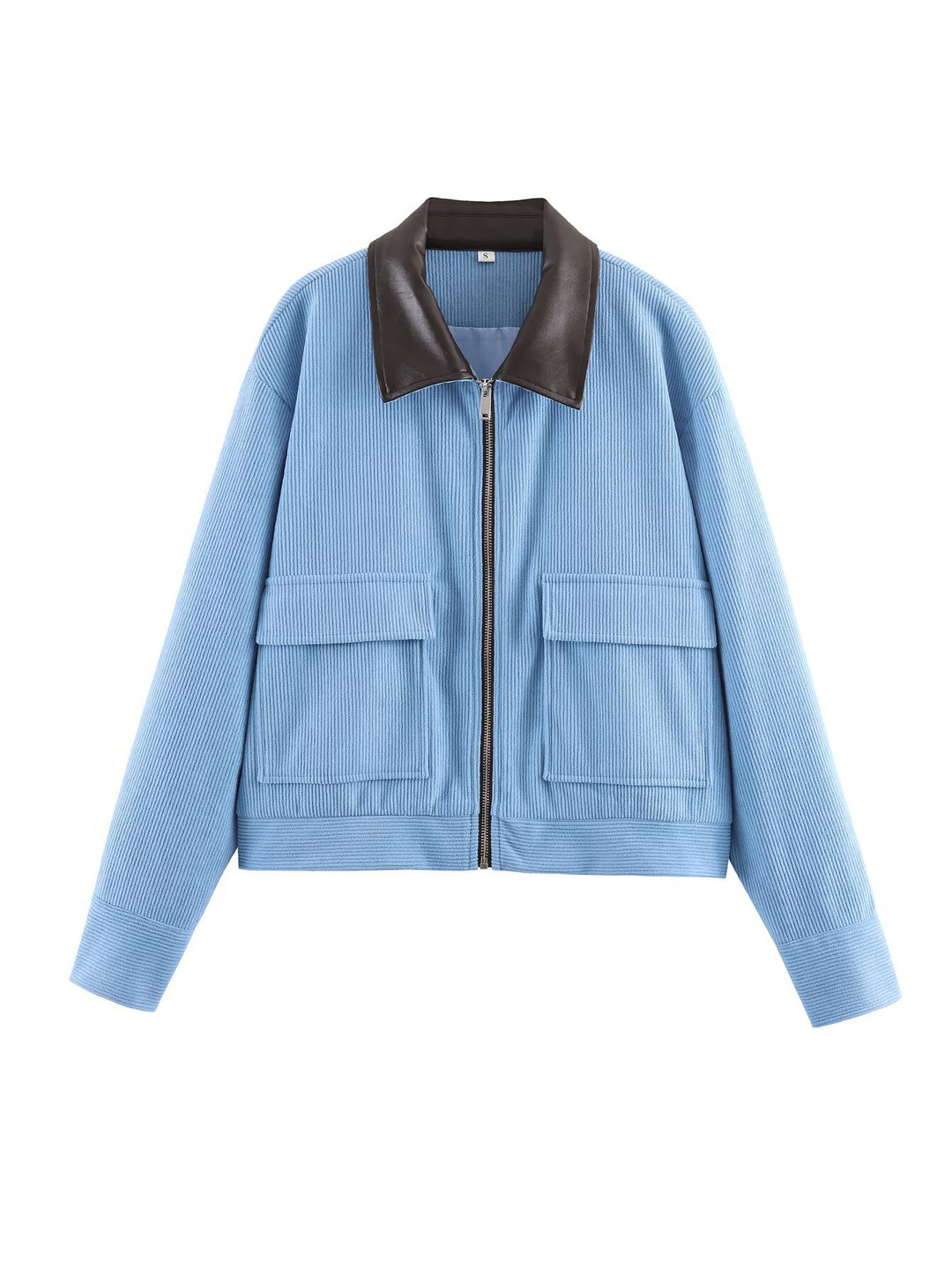 Damen Cropped-Kord-Strickjacke mit markanter Rippenstruktur, Kunstleder-Umlegekragen und Pattentaschen Nord Taschen