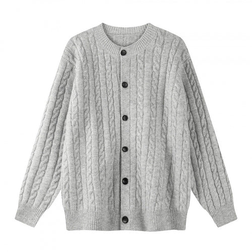 Damen Grobgestrickter Zopf-Strick-Cardigan mit Knopfleiste und Rundhals Nord Taschen