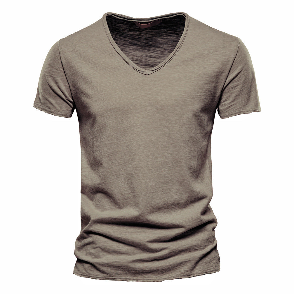 Herren nan leichtes Baumwolljersey Kurzarmshirt mit V-Ausschnitt und schmaler Passform