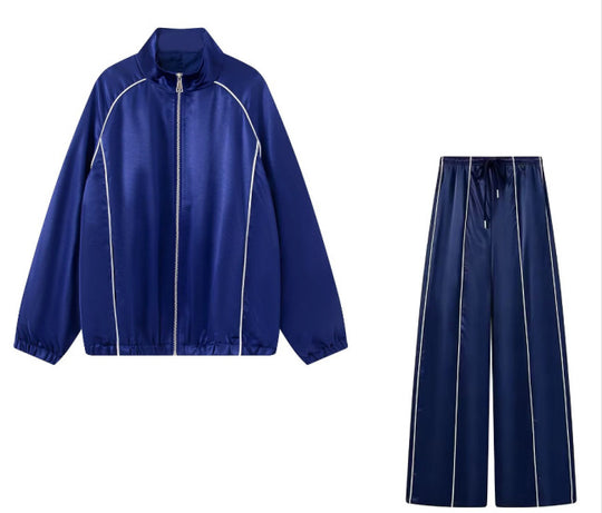 Damen Zweiteiliges Satin-Trainingsset mit Reißverschlussjacke und weitem Trackpant Nord Taschen