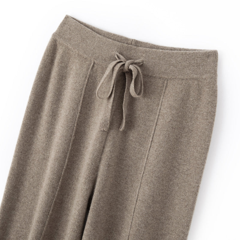 Damen Weiche Strickhose mit weitem Bein, Tunnelzugbund und dekorativer Mittelnaht Nord Taschen