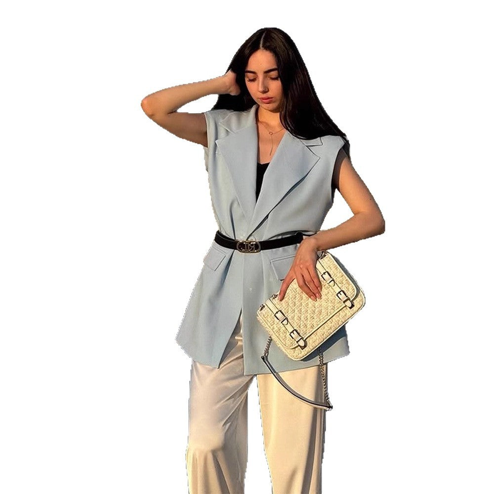 Damen Ärmellose Longblazer-Weste mit betonter Schulterpartie und Taillenform Nord Taschen