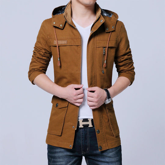 Herren Utility-Canvasjacke mit Kapuze, Reißverschluss-Front und Mehrfachtaschen Nord Taschen