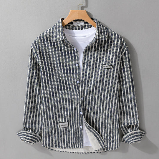 Herren Texturiertes Hemdjacken-Overshirt mit diagonaler Fischgrät-Struktur Nord Taschen