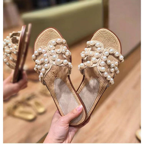Damen modische Sandalen mit perlverzierten Riemen