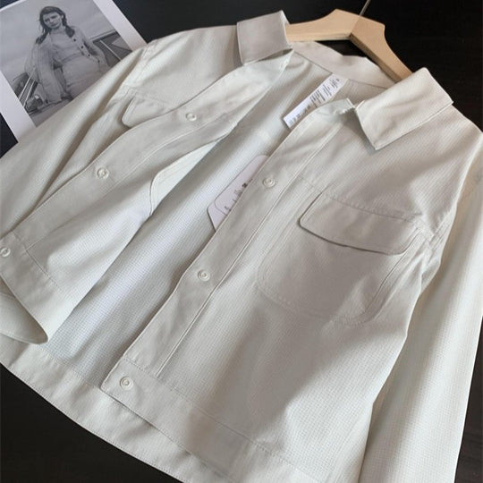 Damen Kurze Overshirt-Jacke aus strukturiertem Canvas mit Brusttaschen Nord Taschen