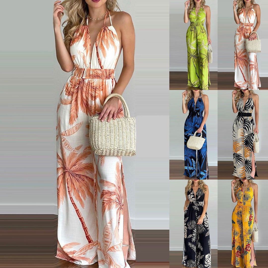 Damen eleganter Jumpsuit mit Spaghettiträgern und hohen Seitenschlitzen