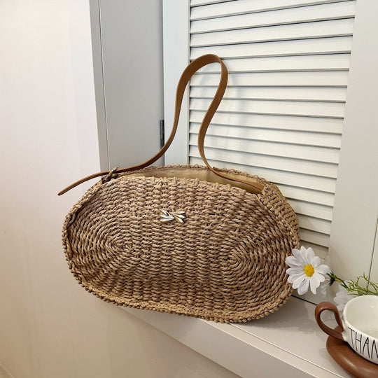 Damen Rucksack-Handtasche aus geflochtenem Naturmaterial Nord Taschen