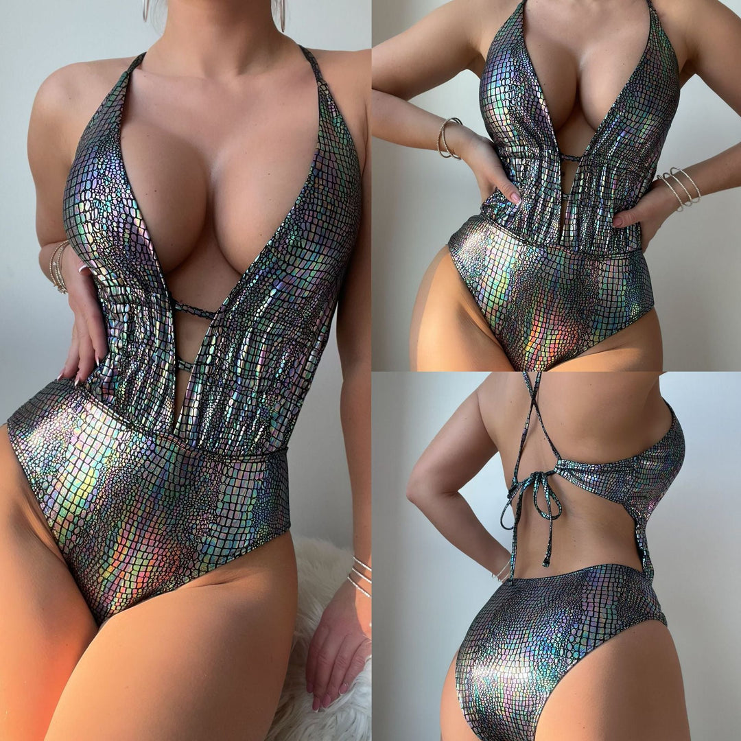 Damen Einteiliger Badeanzug mit aufregendem Cut-Out und schimmerndem Glitzer Nord Taschen