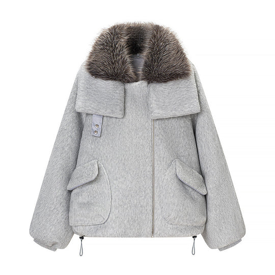 Damen Kurzjacke aus Kunstfell im Oversize‑Cut mit voluminösem Webpelzkragen Nord Taschen